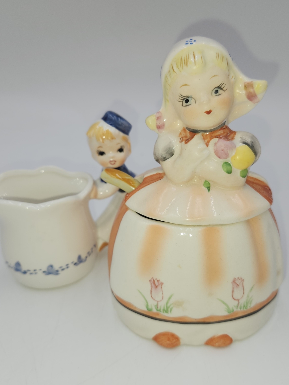 Vintage Enesco Dutch Boy Creamer E-5817 Japan Sugar bowl Spoon girl lot